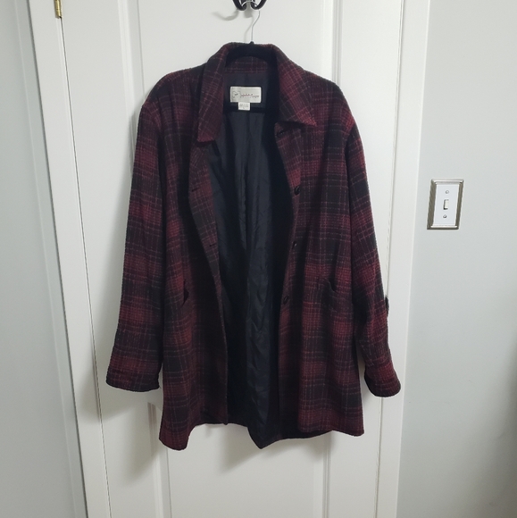 NYGARD Red Wool Plaid Shacket Coat - Picture 3 of 6